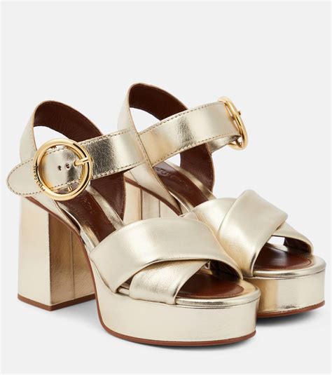 see by chloe sandalen lyna|SEE BY CHLOÉ Lyna metallic leather sandals .